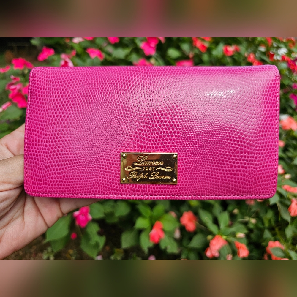 Ralph Lauren Wallet Sloan Street Slim Hot Pink Organizer Clutch Gold Hardware